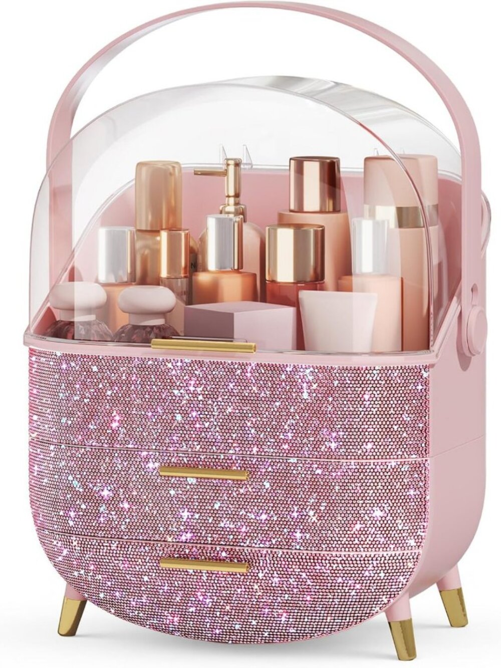 Chic Bling Makeup Organizer - Clear Cosmetic Display Case for Teen Girls, Pink